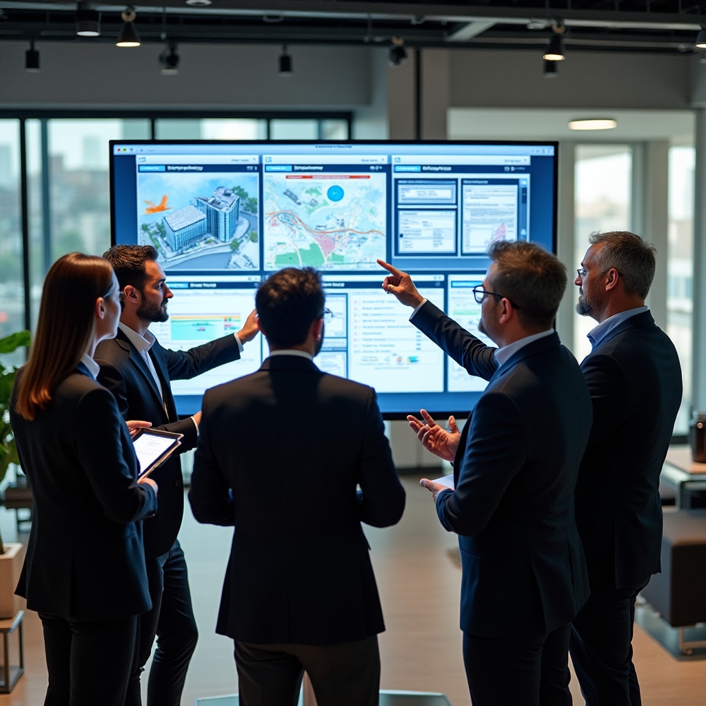 Diverse group of investors and developers collaborating during construction technology training workshop