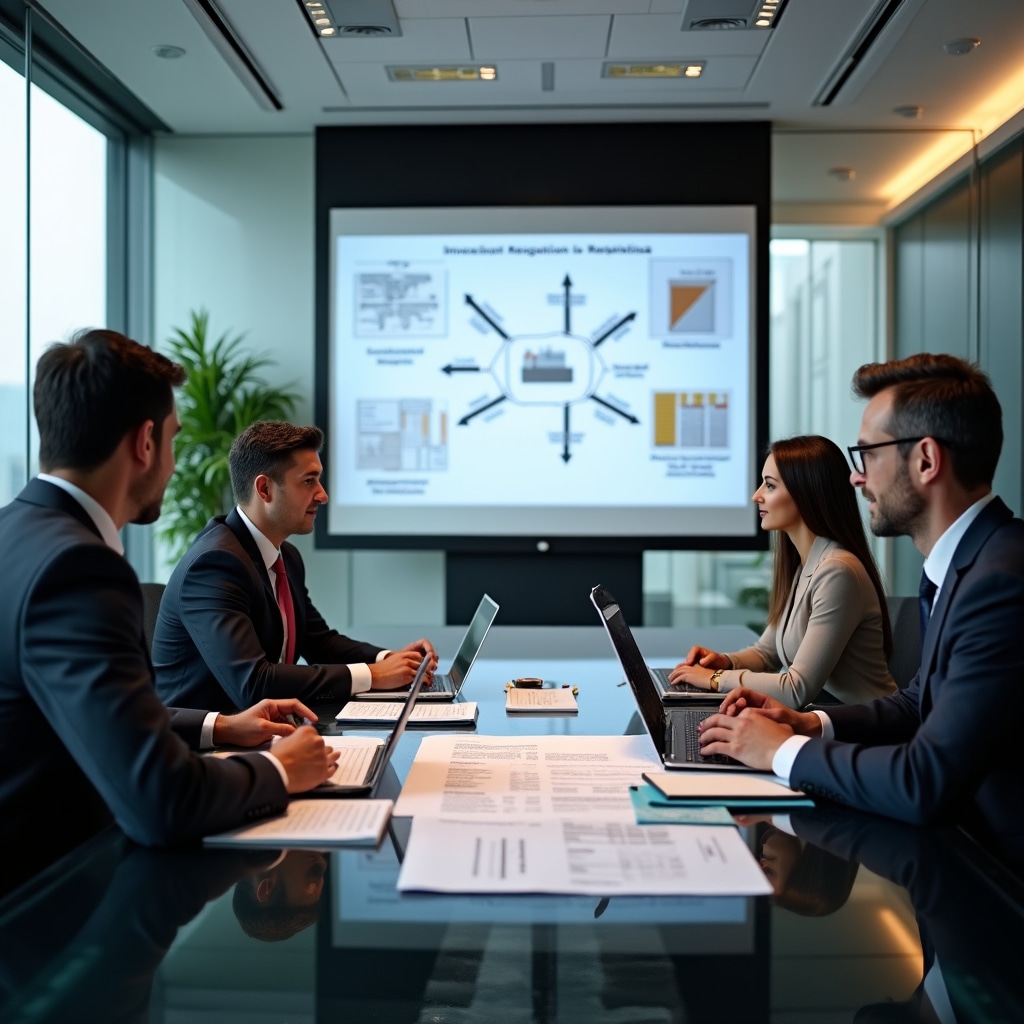 Legal professionals and construction experts discussing Argentine building regulations and investor protection requirements